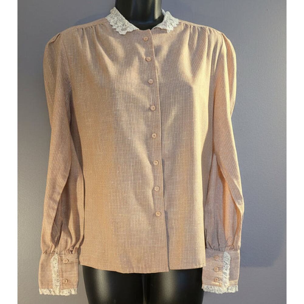 Vintage Weekend Edition Lace Trim Plaid Button Down, Size Medium-Large